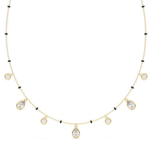 CLARETTE BEZEL SET ROUND AND PEAR CUT MANGALSUTRA, GOLD