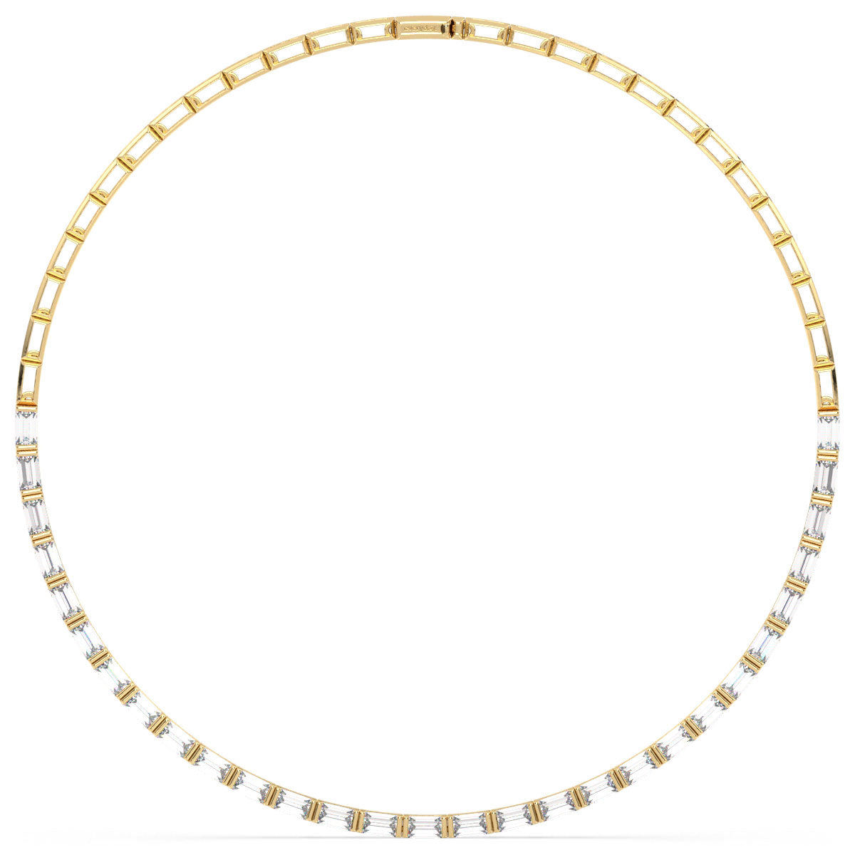 THEA HALF BEZEL SET BAGUETTE CUT DIAMOND NECKLACE, GOLD