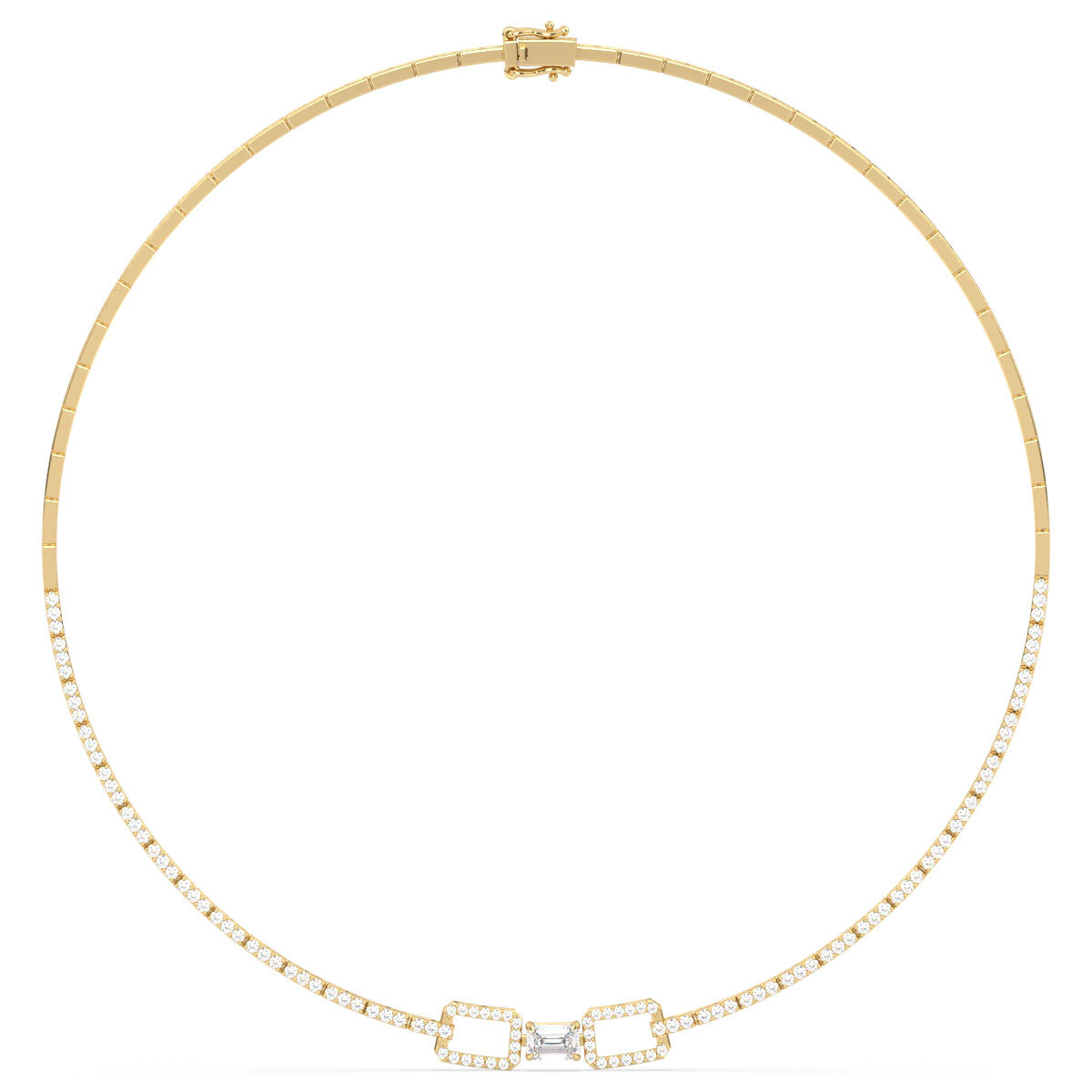 CLARETTE LINKED ROUND AND EMERALD CUT NECKLACE, GOLD