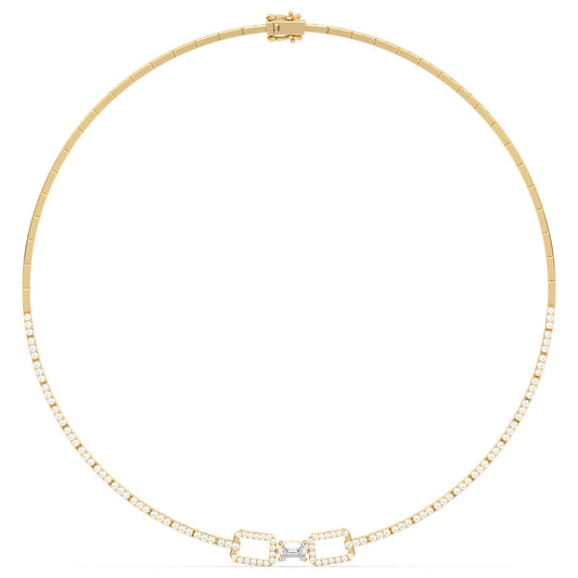 CLARETTE LINKED ROUND AND EMERALD CUT NECKLACE, GOLD