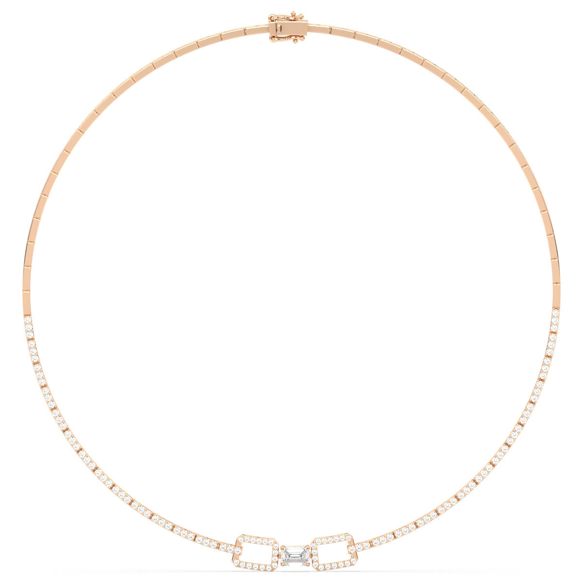 CLARETTE LINKED ROUND AND EMERALD CUT NECKLACE, GOLD