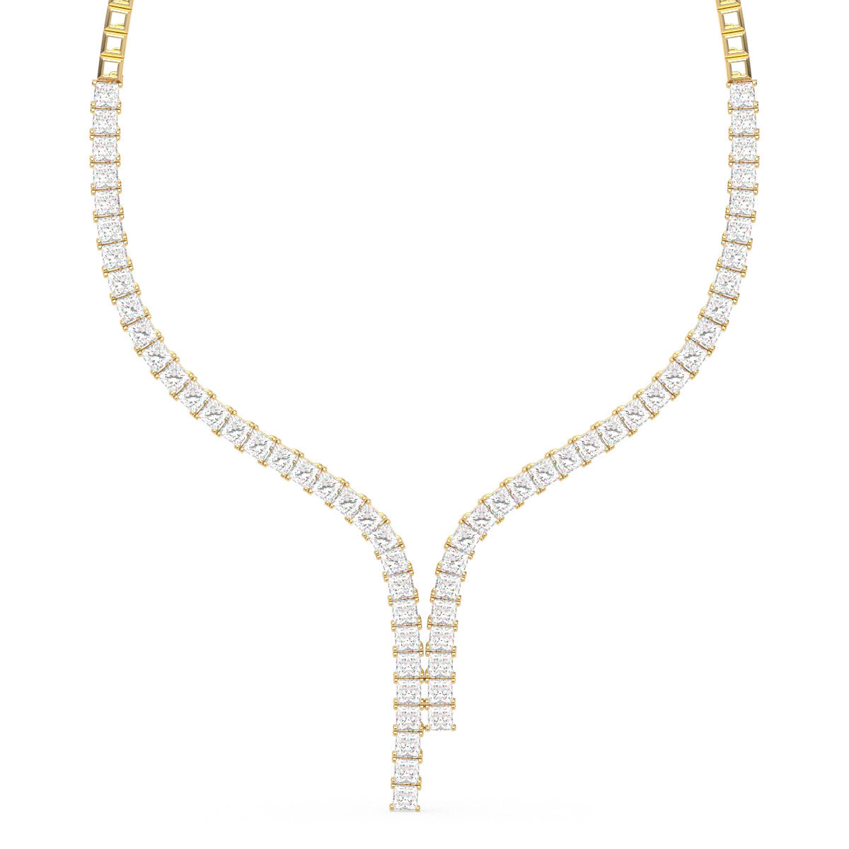 AZALEA LAVALIERE PRINCESS CUT DIAMOND NECKLACE, GOLD