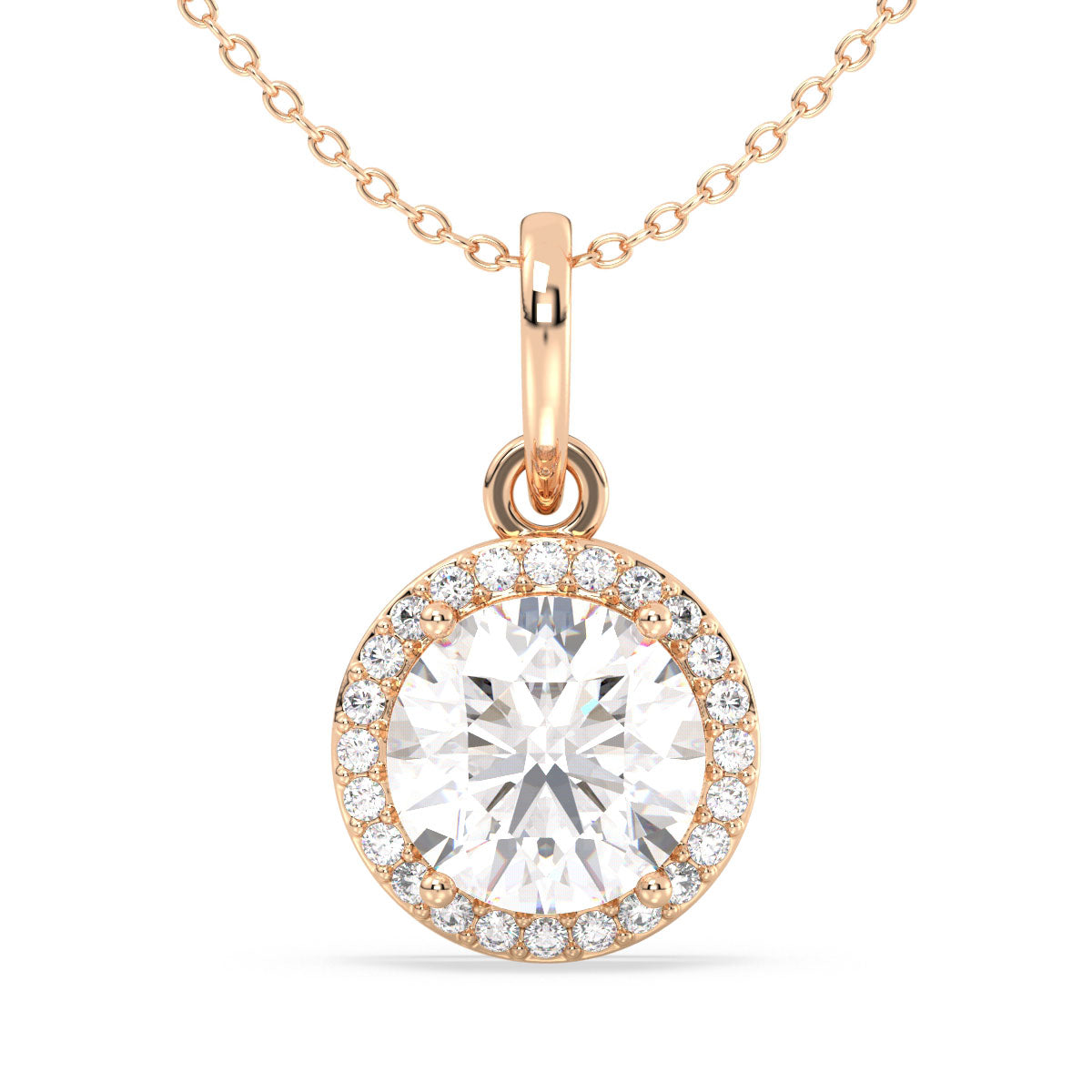 SOPHIA HALO ROUND CUT SOLITAIRE PENDANT, GOLD