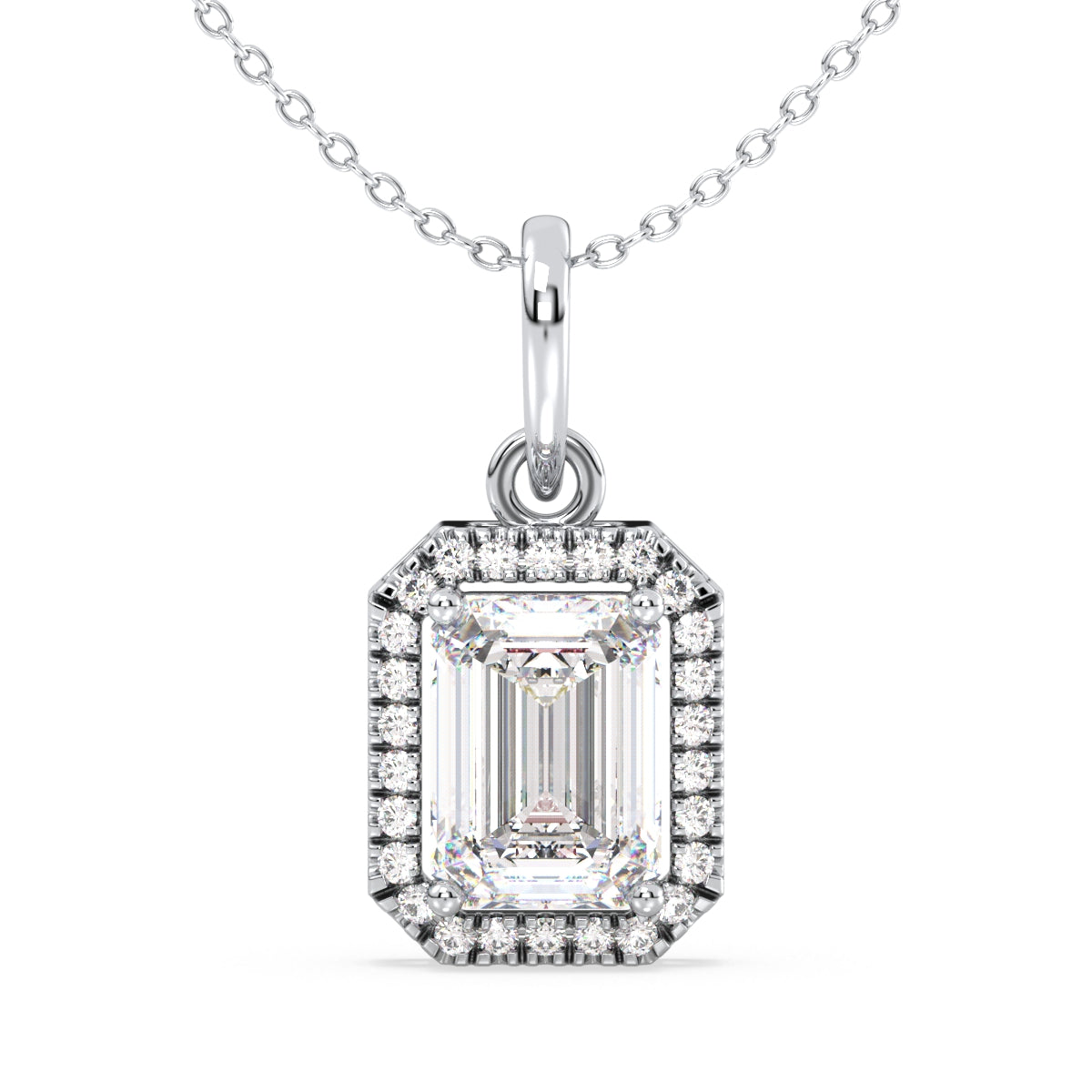 KATE HALO EMERALD CUT SOLITAIRE PENDANT, GOLD