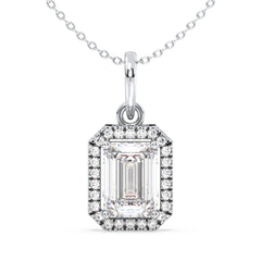 KATE HALO EMERALD CUT LAB GROWN DIAMOND SOLITAIRE ELEGANT PENDANT, GOLD