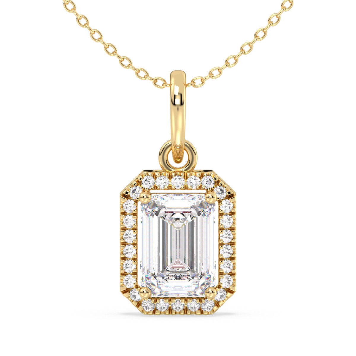 KATE HALO EMERALD CUT SOLITAIRE PENDANT, GOLD