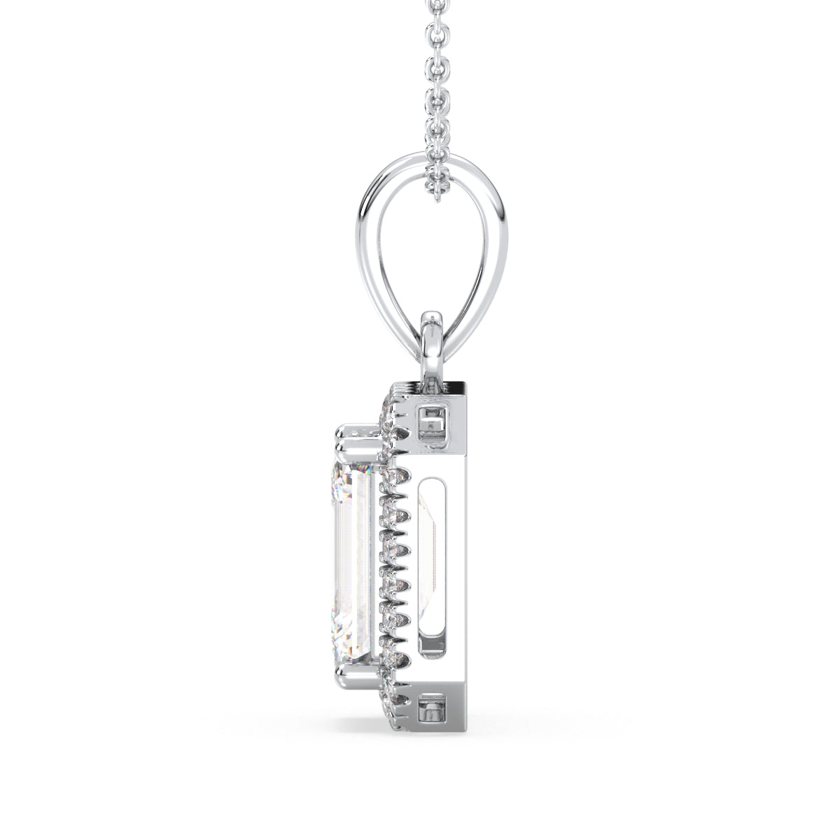 KATE HALO EMERALD CUT SOLITAIRE PENDANT, GOLD