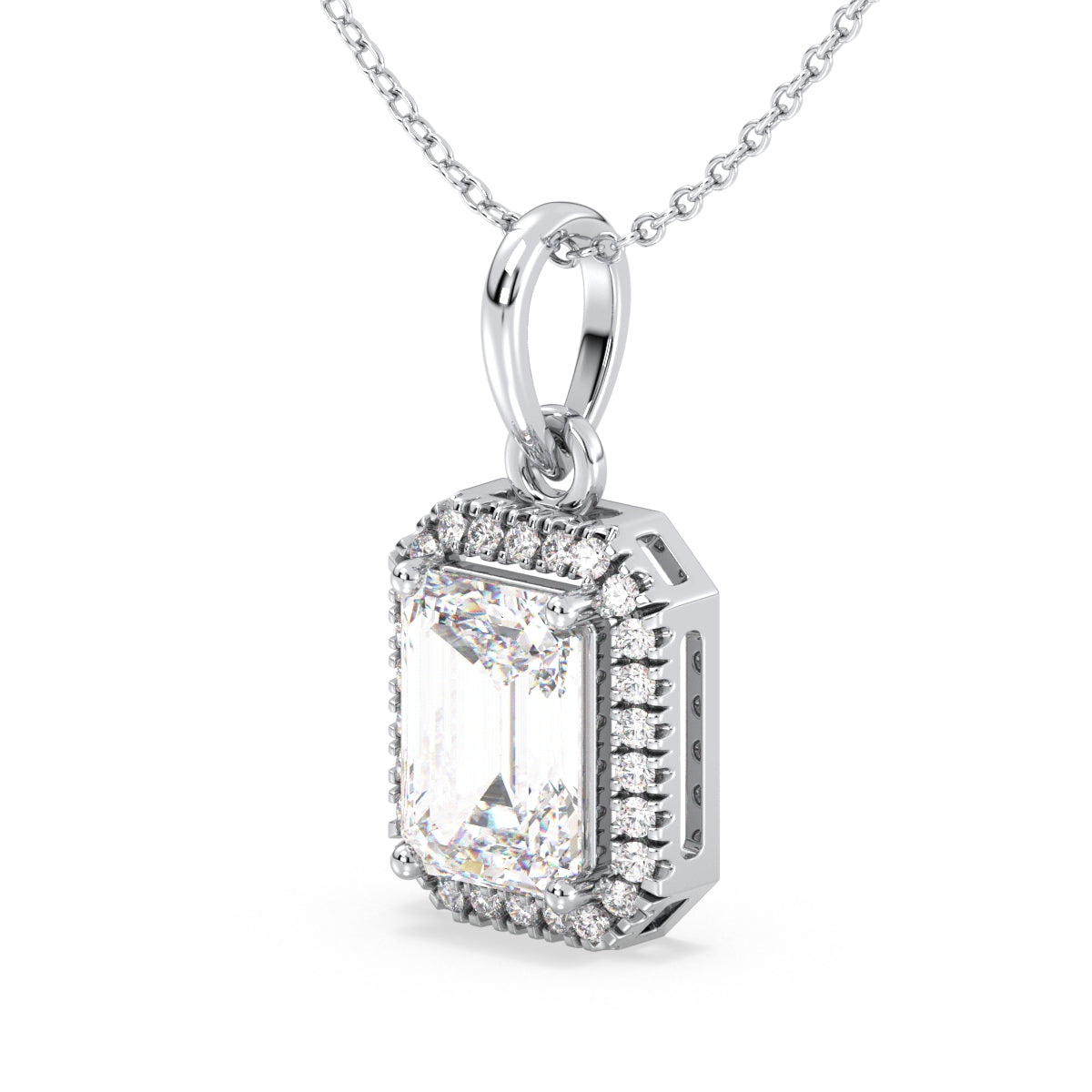 KATE HALO EMERALD CUT SOLITAIRE PENDANT, GOLD