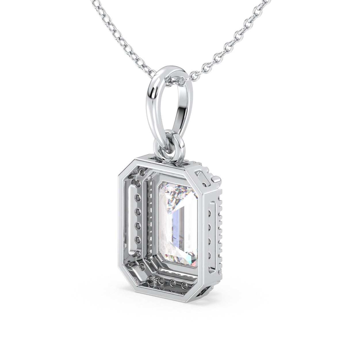 KATE HALO EMERALD CUT SOLITAIRE PENDANT, GOLD