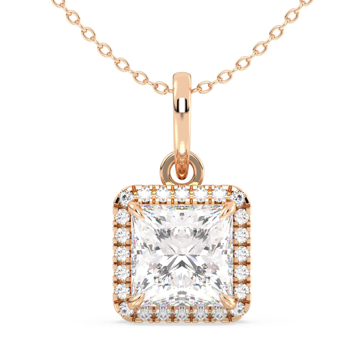 AZALEA HALO PRINCESS CUT SOLITAIRE PENDANT, GOLD