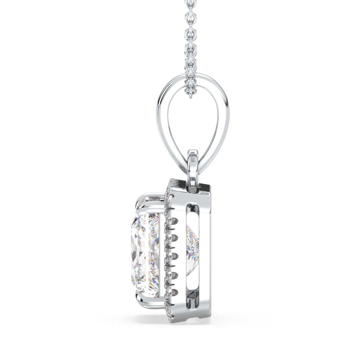 AZALEA HALO PRINCESS CUT SOLITAIRE PENDANT, GOLD