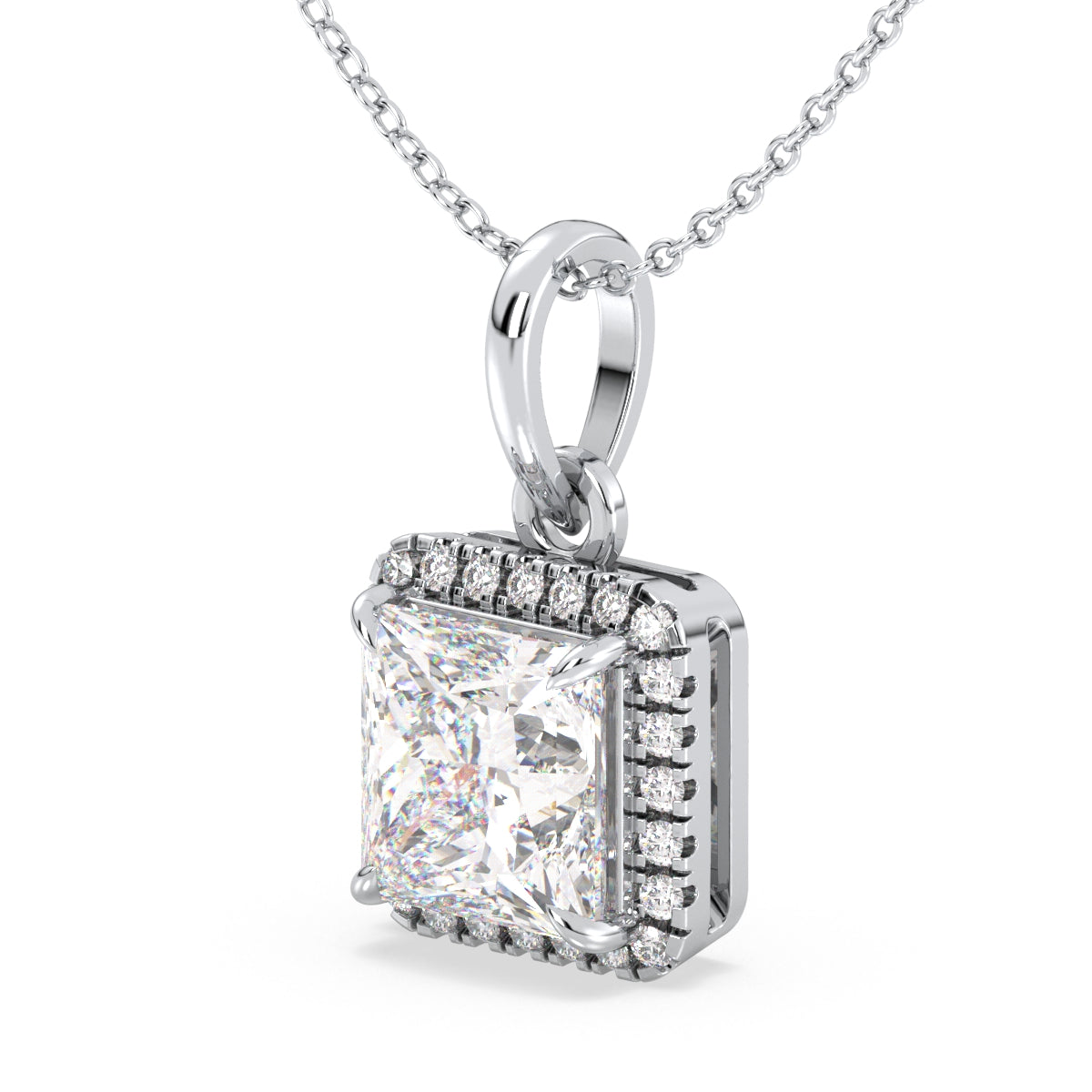 AZALEA HALO PRINCESS CUT SOLITAIRE PENDANT, GOLD