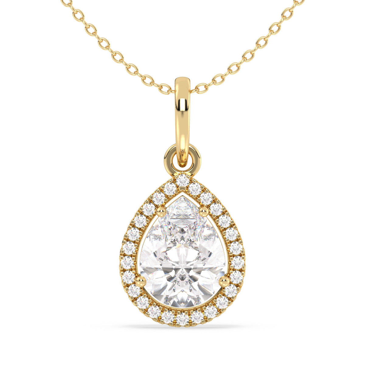 MARGUERITE HALO PEAR CUT SOLITAIRE PENDANT, GOLD