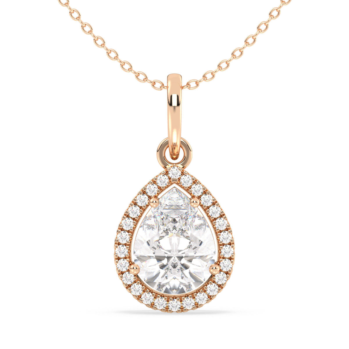 MARGUERITE HALO PEAR CUT SOLITAIRE PENDANT, GOLD