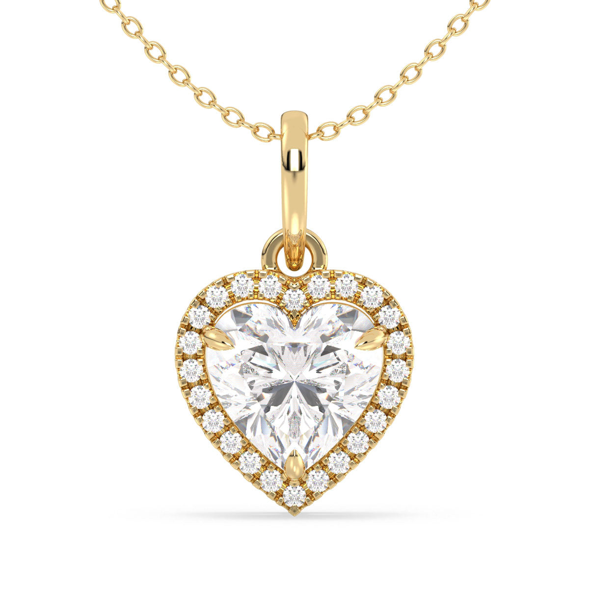 CLEMENCE HALO HEART CUT SOLITAIRE PENDANT, GOLD