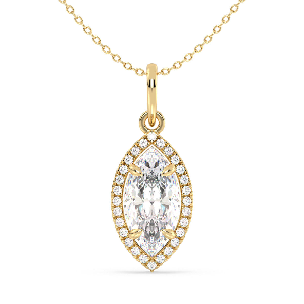 LILETTA HALO MARQUISE CUT SOLITAIRE PENDANT, GOLD