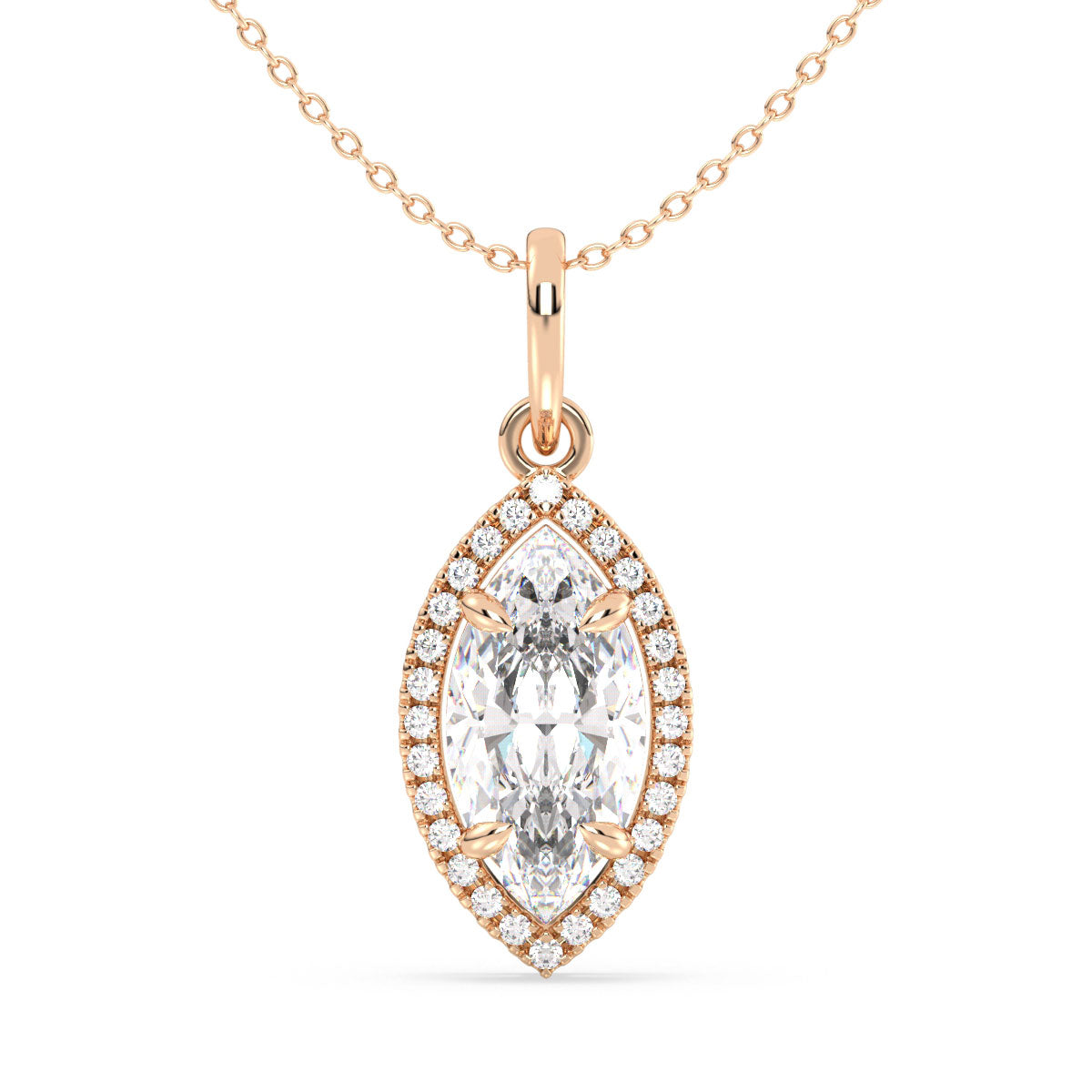 LILETTA HALO MARQUISE CUT SOLITAIRE PENDANT, GOLD