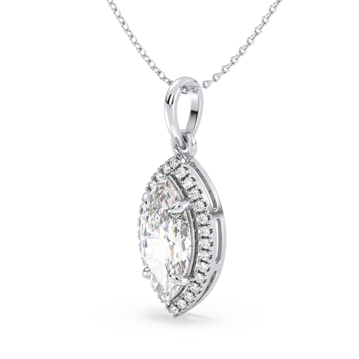 LILETTA HALO MARQUISE CUT SOLITAIRE PENDANT, GOLD