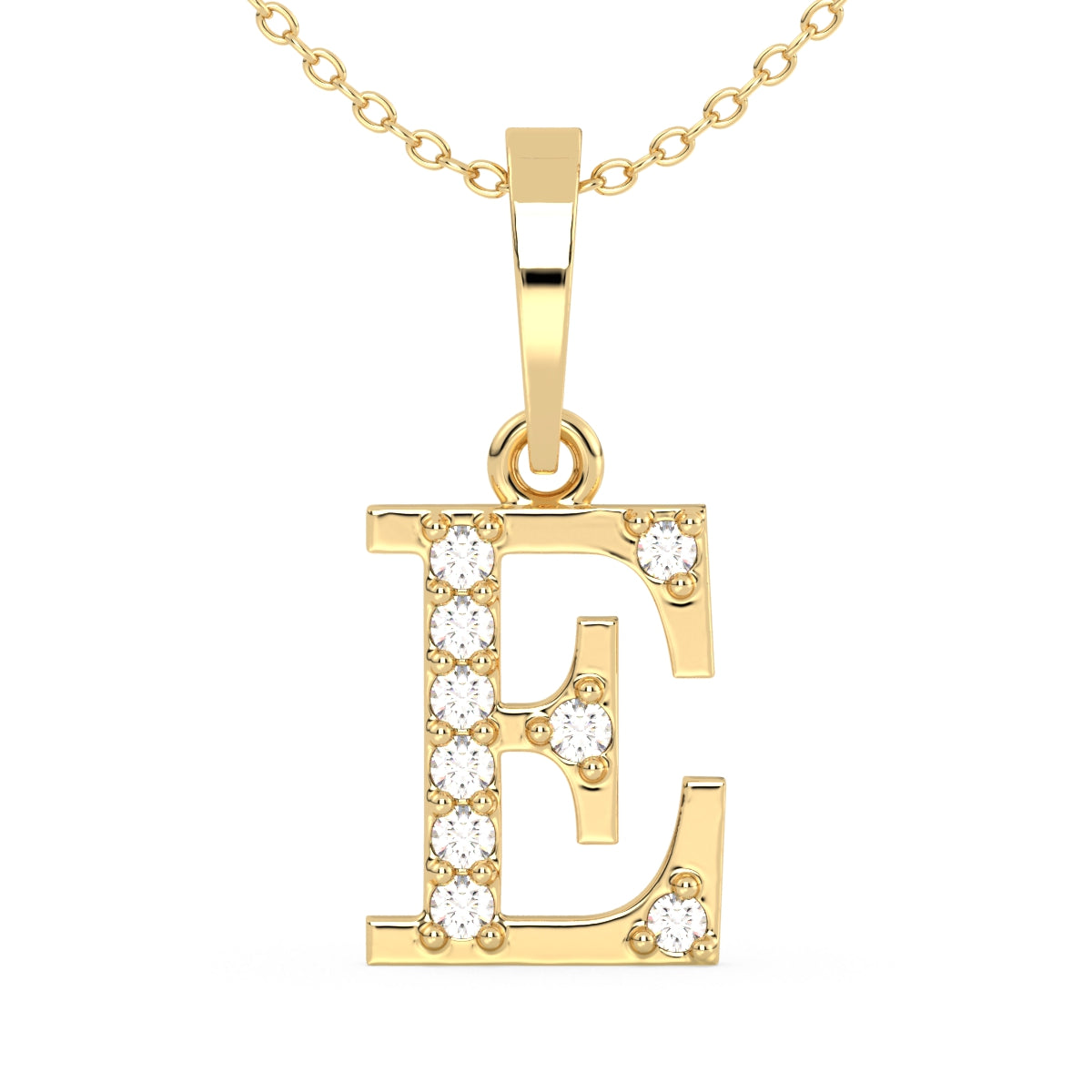 THEA LETTER 'E' DIAMOND PENDANT, GOLD