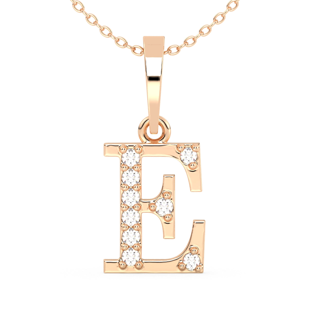 THEA LETTER 'E' DIAMOND PENDANT, GOLD