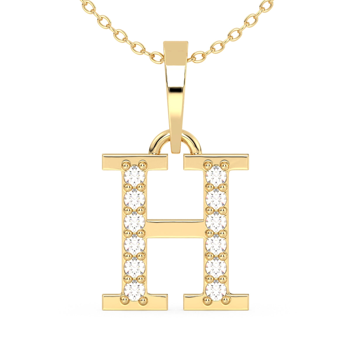 THEA LETTER 'H' DIAMOND PENDANT, GOLD