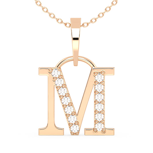 THEA LETTER 'M' DIAMOND PENDANT, GOLD