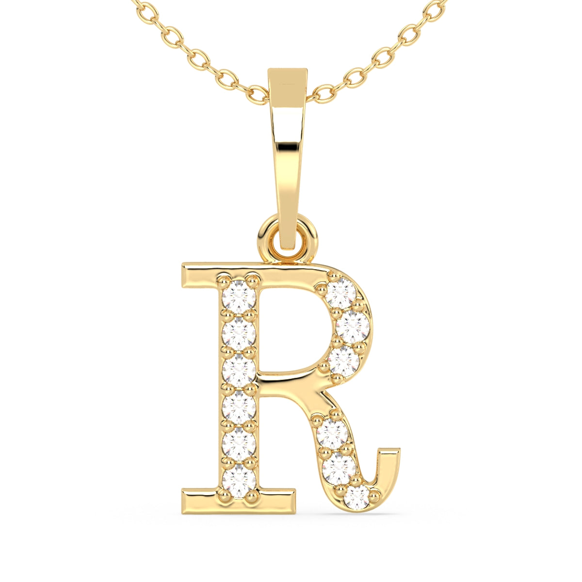 THEA LETTER 'R' DIAMOND PENDANT, GOLD