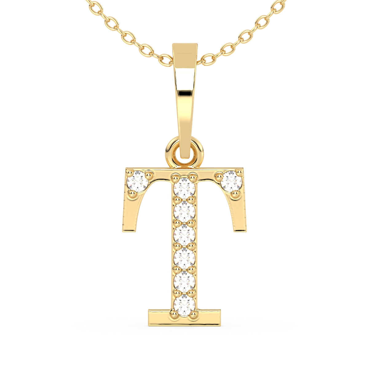 THEA LETTER 'T' DIAMOND PENDANT, GOLD