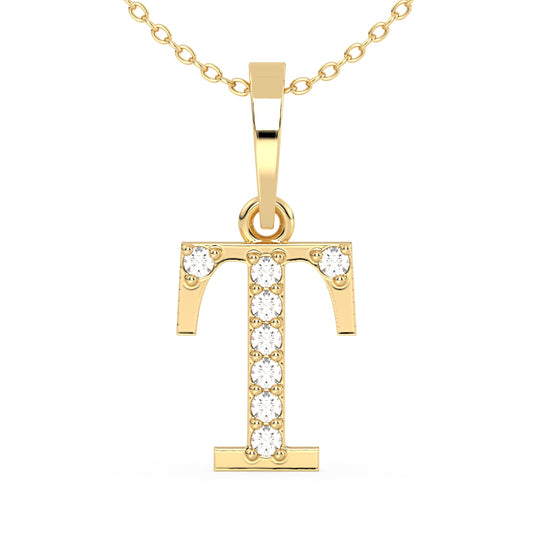 THEA LETTER 'T' DIAMOND PENDANT, GOLD