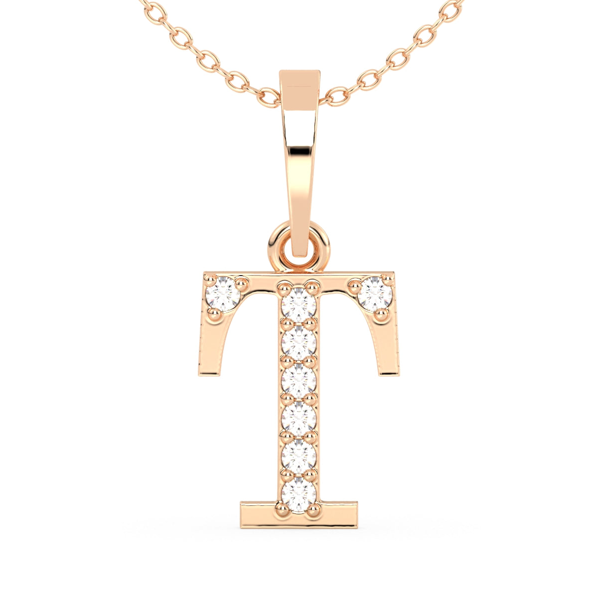 THEA LETTER 'T' DIAMOND PENDANT, GOLD