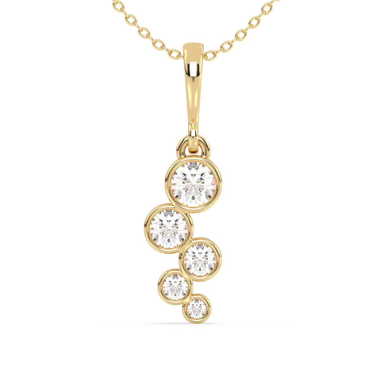 SOPHIA BEZEL SET ROUND CUT DIAMOND STAGGED PENDANT, GOLD