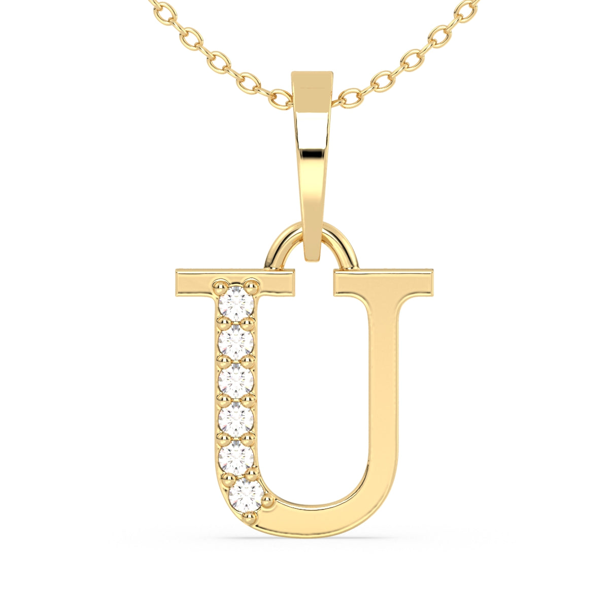 THEA LETTER 'U' DIAMOND PENDANT, GOLD