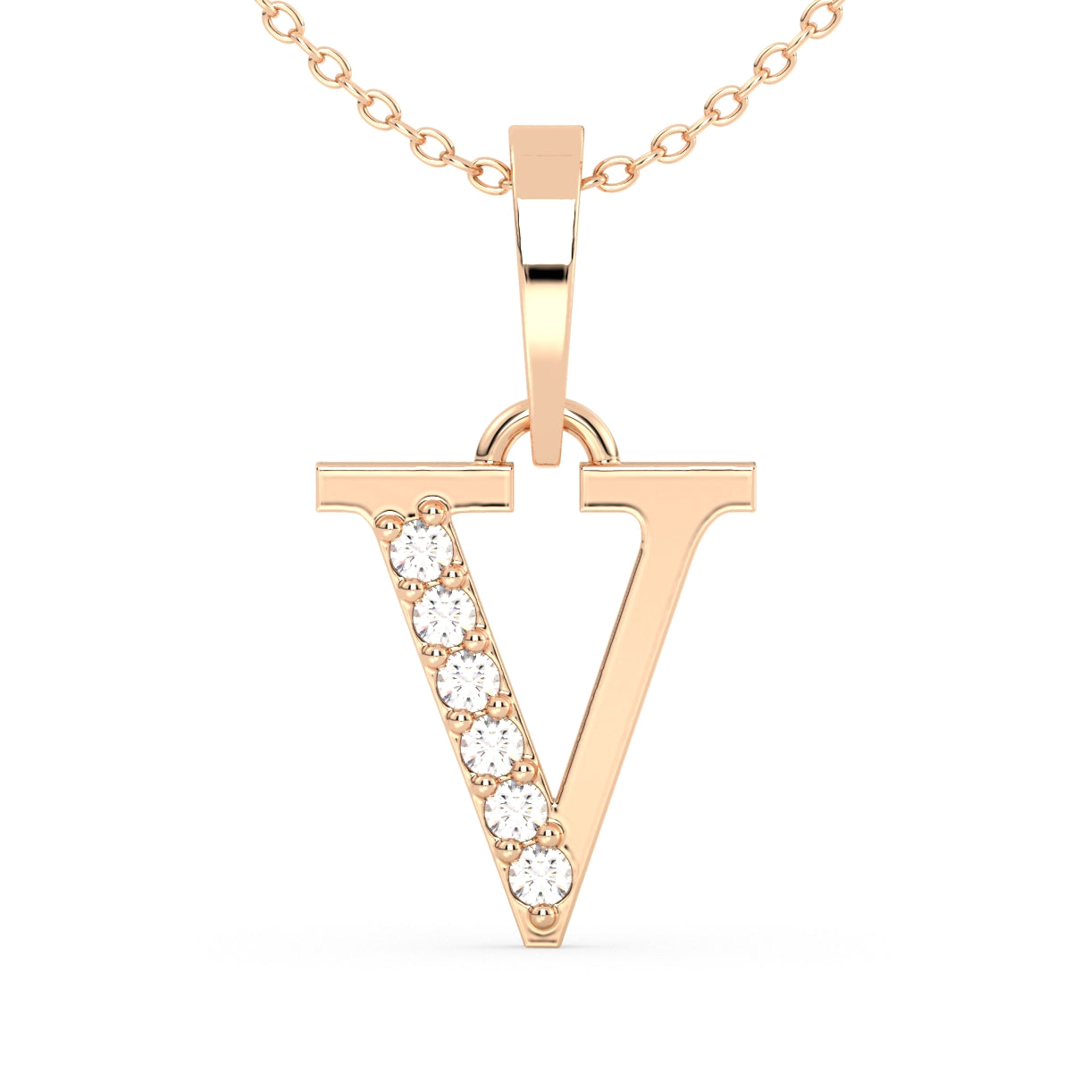 THEA LETTER 'V' DIAMOND PENDANT, GOLD