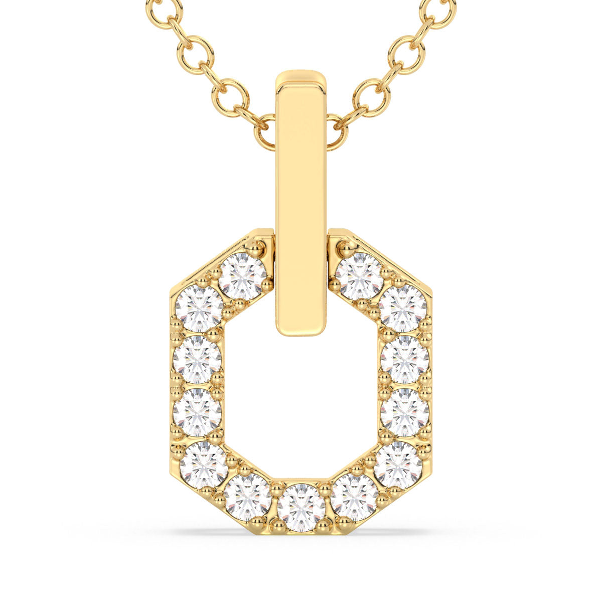 CLARETTE ROUND DIAMOND STUDDED HEXAGONAL PENDANT, GOLD