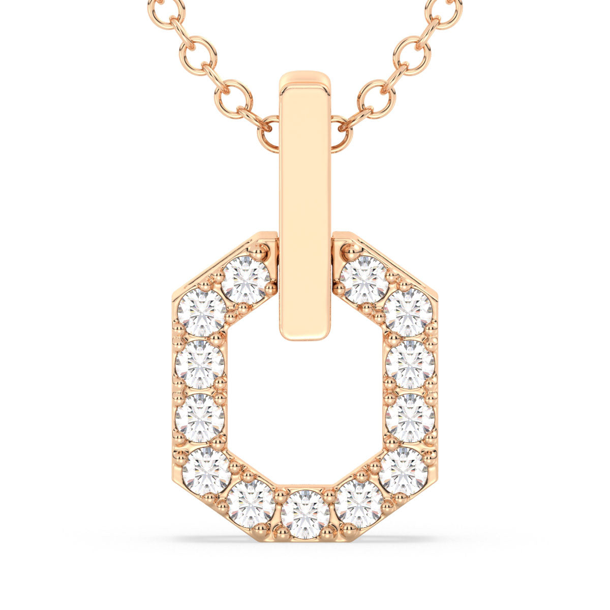 CLARETTE ROUND DIAMOND STUDDED HEXAGONAL PENDANT, GOLD