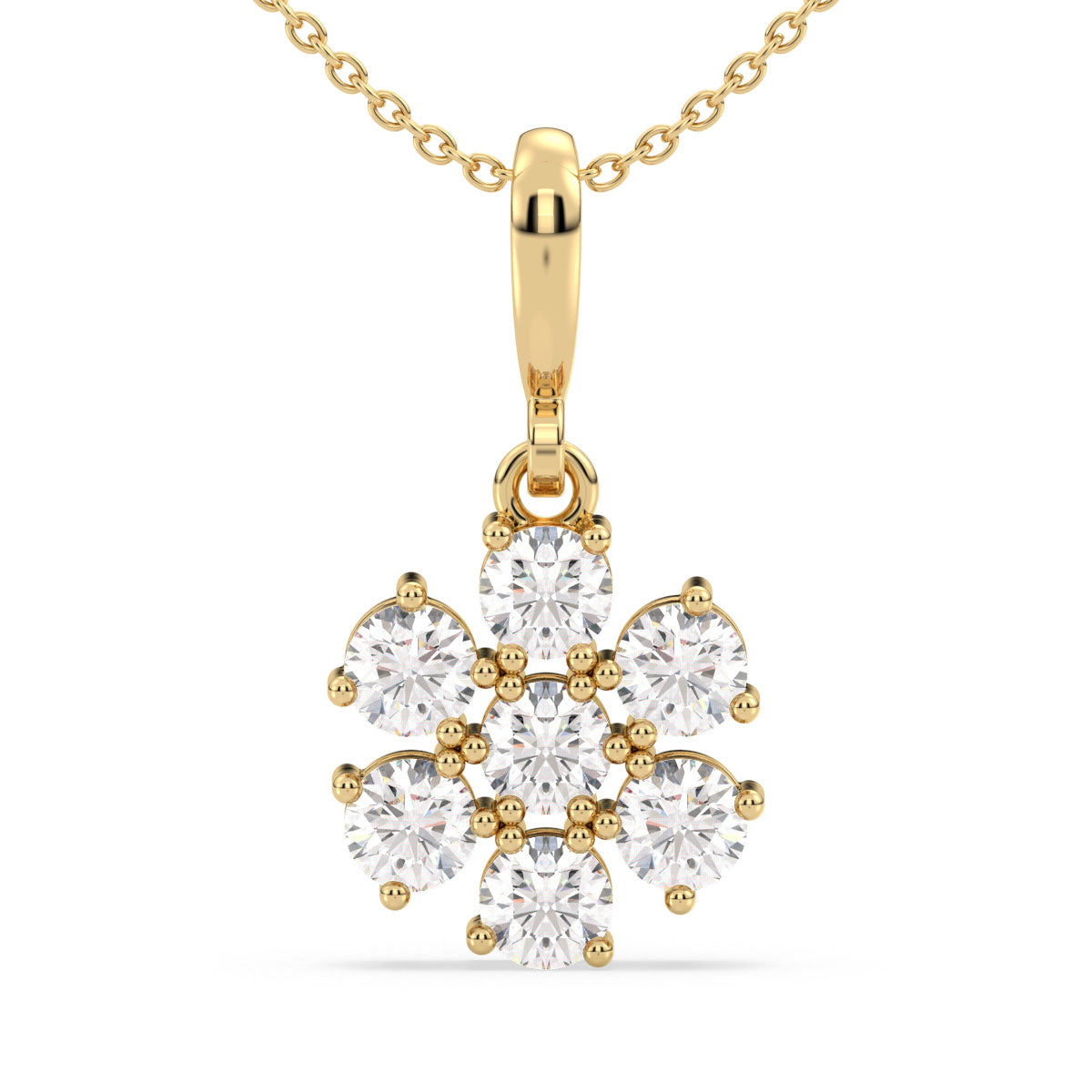 CLARETTE FLORAL ROUND DIAMOND PENDANT, GOLD