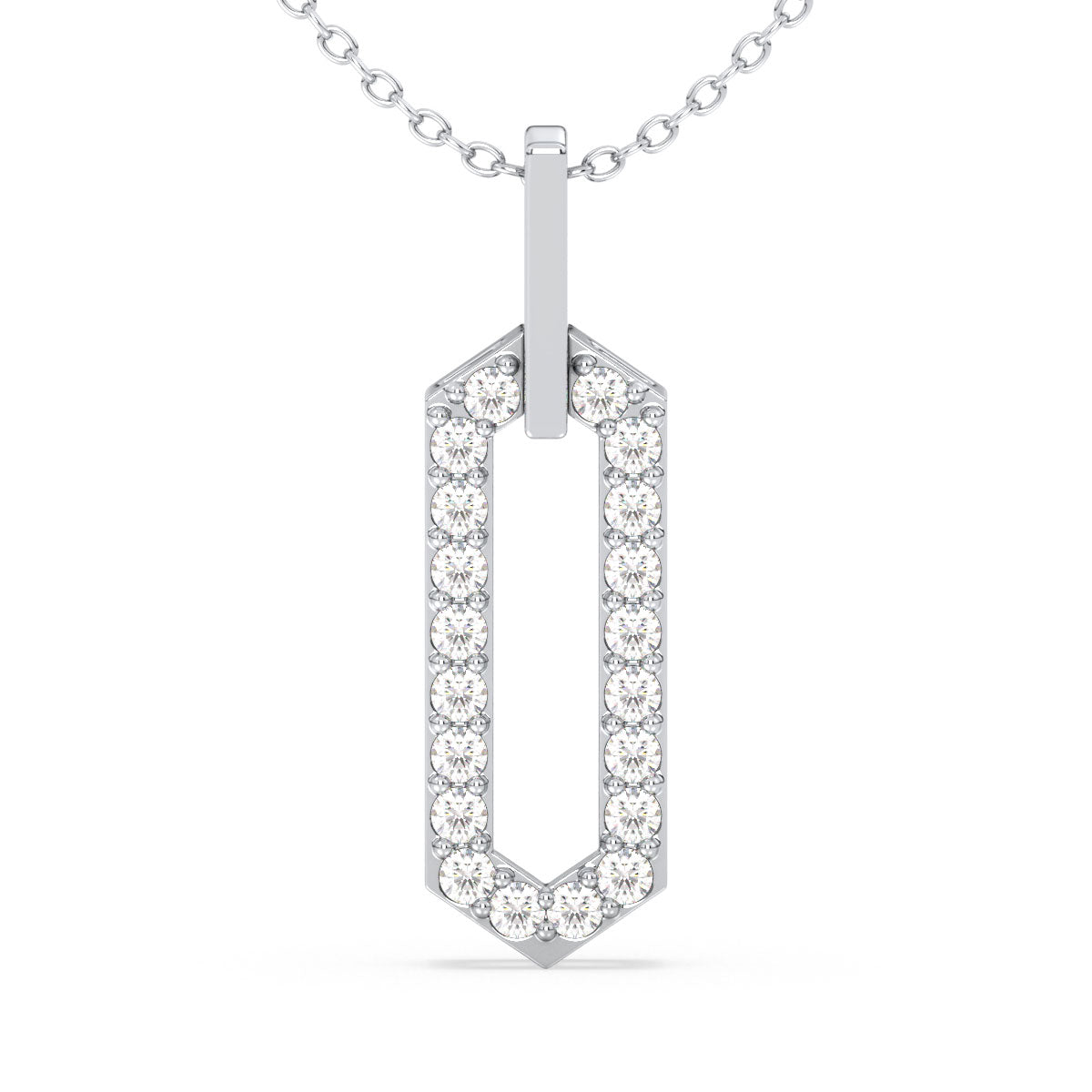 CLARETTE ROUND DIAMOND STUDDED LONG HEXAGONAL PENDANT, GOLD