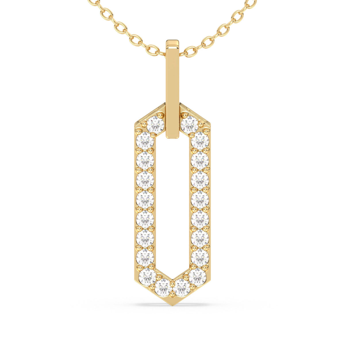 CLARETTE ROUND DIAMOND STUDDED LONG HEXAGONAL PENDANT, GOLD