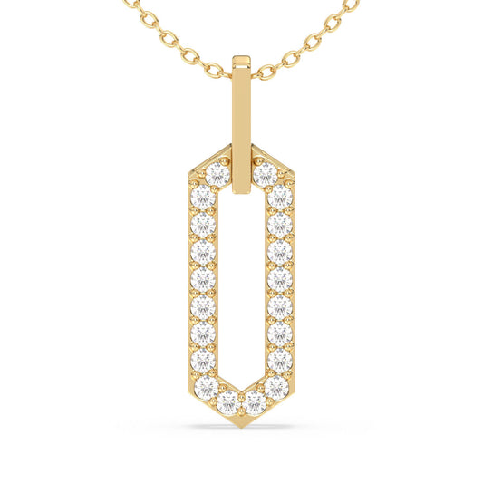 CLARETTE ROUND DIAMOND STUDDED LONG HEXAGONAL PENDANT, GOLD