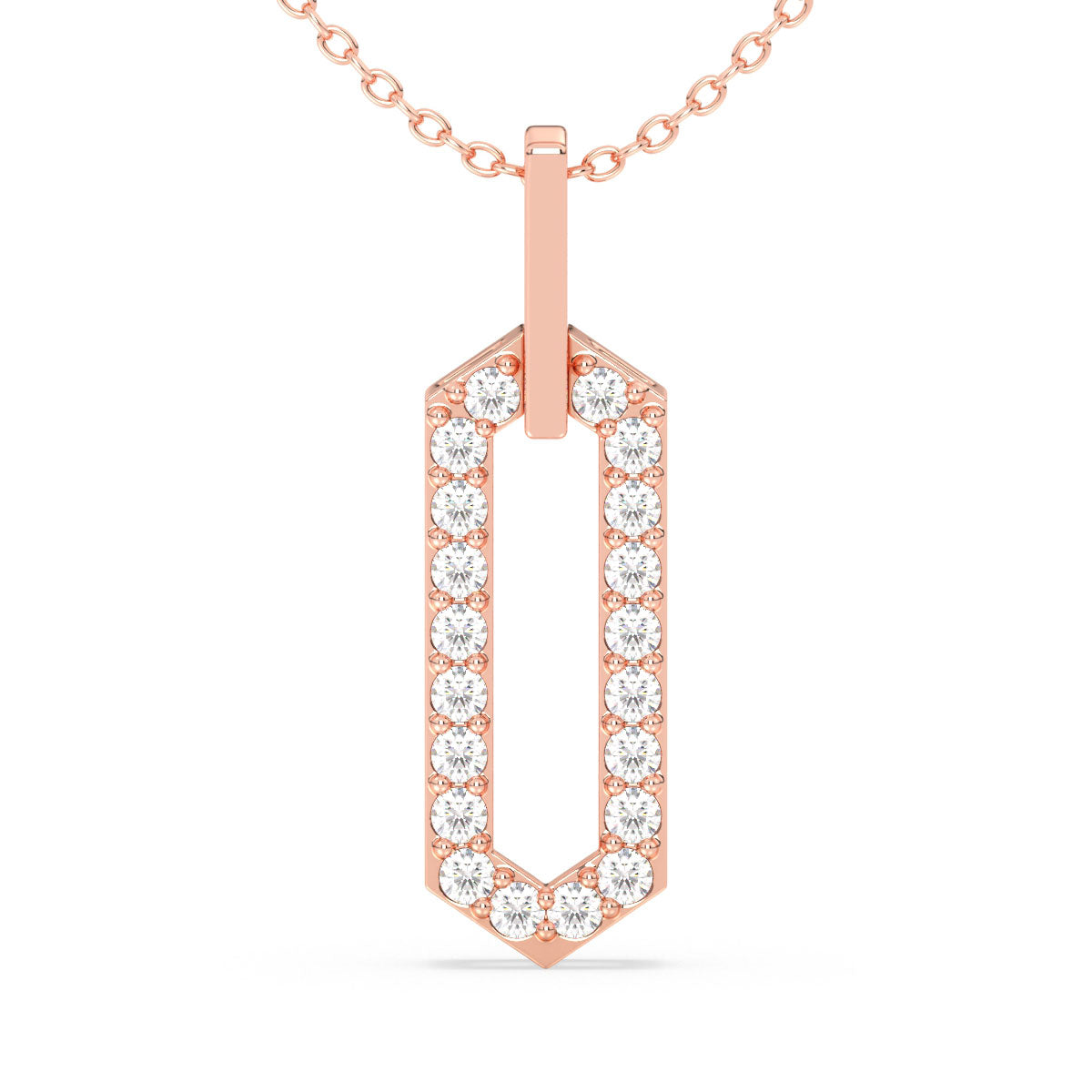 CLARETTE ROUND DIAMOND STUDDED LONG HEXAGONAL PENDANT, GOLD