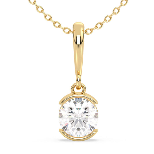 SOPHIA HALF BEZEL SET ROUND SOLITAIRE PENDANT, GOLD