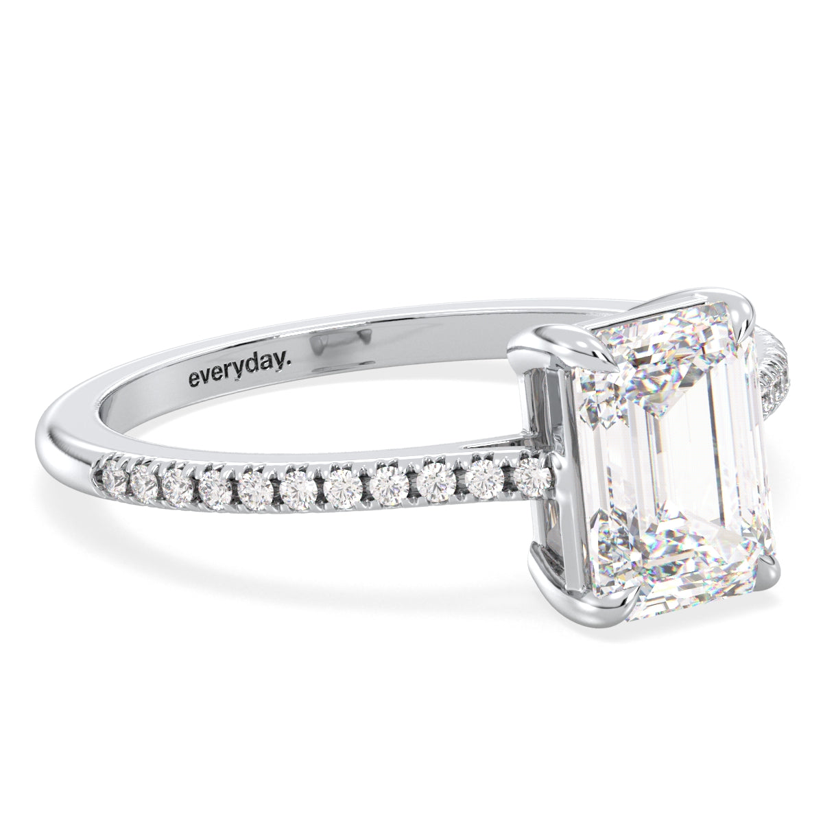 KATE EMERALD CUT SOLITAIRE RING WITH SIDE STONES, GOLD