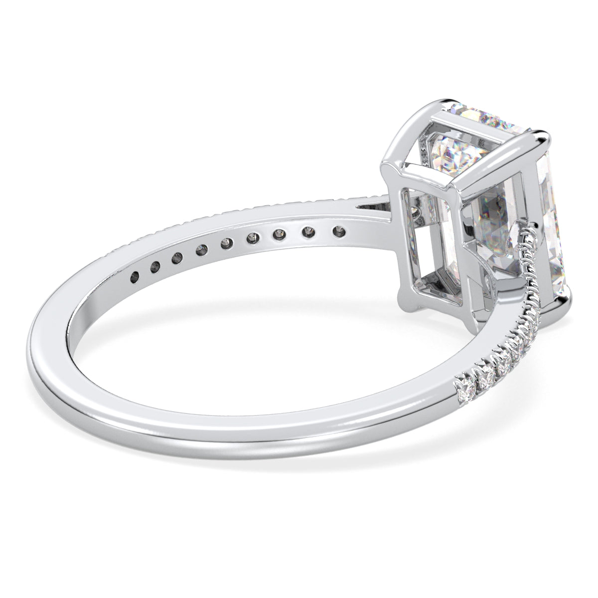 KATE EMERALD CUT SOLITAIRE RING WITH SIDE STONES, GOLD