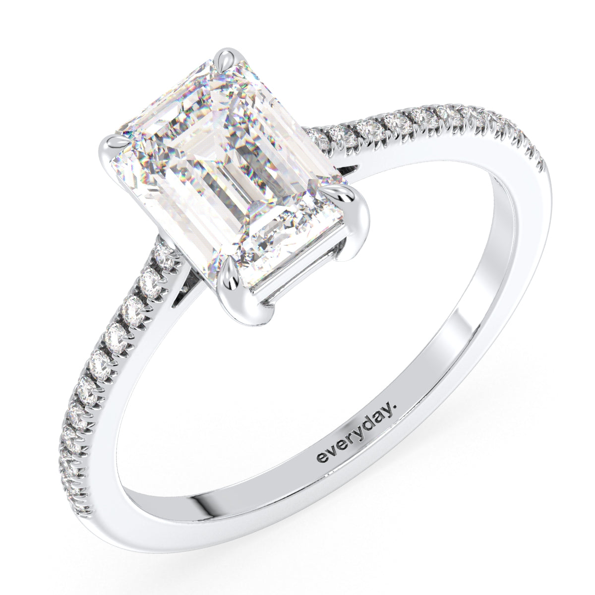 KATE EMERALD CUT SOLITAIRE RING WITH SIDE STONES, GOLD