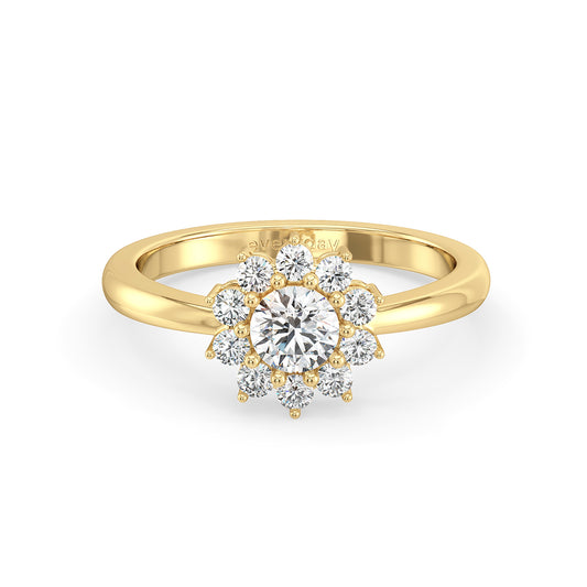 CLARETTE SNOWFLAKE ROUND CUT DIAMOND RING, GOLD