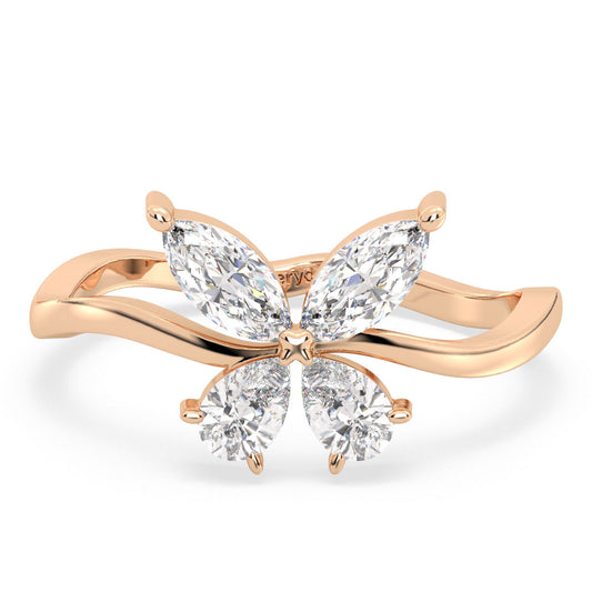 IRENE MARQUISE AND PEAR CUT DIAMOND BUTTERFLY RING, GOLD