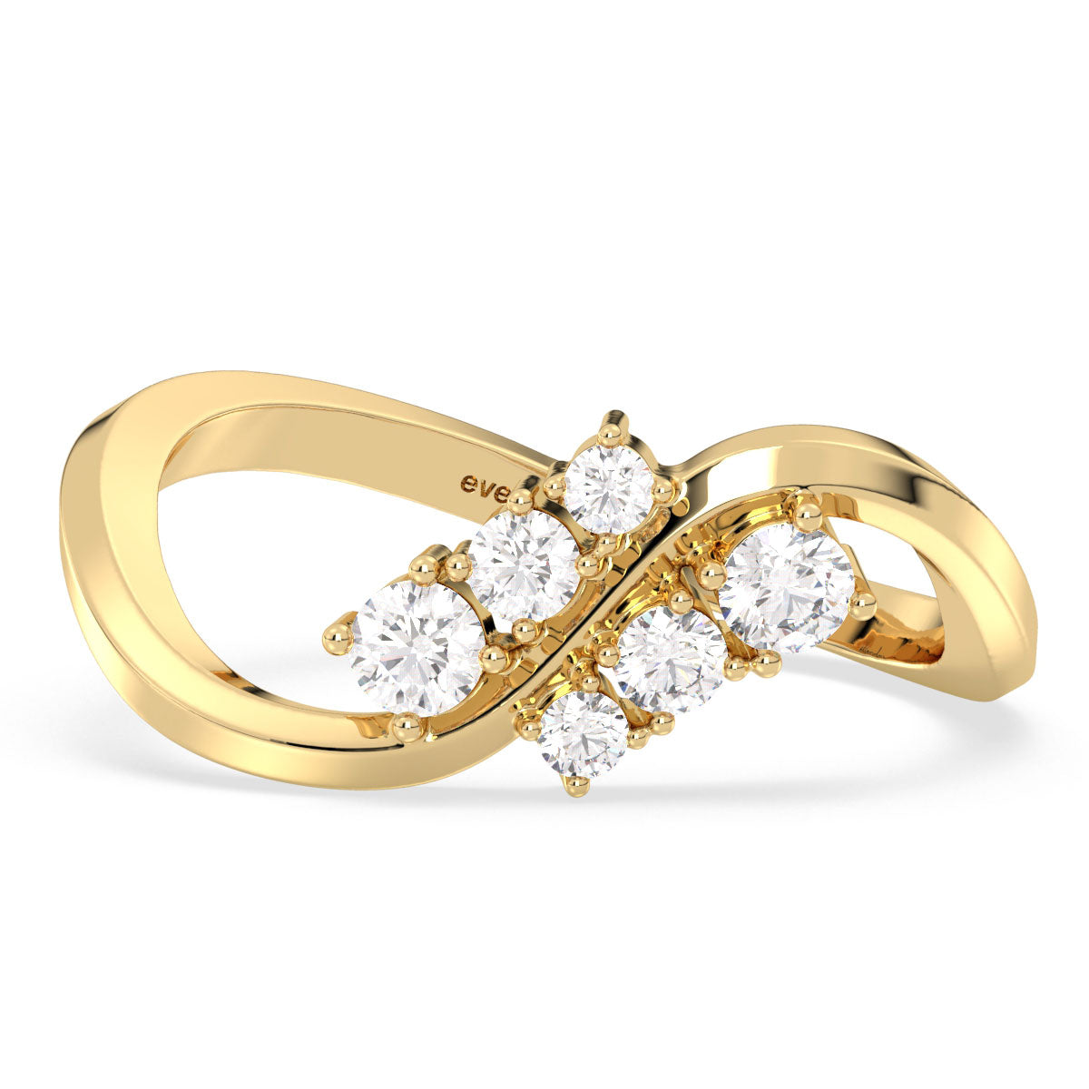 SOPHIA CURVED SHANK RING WITH ROUND DIAMONDS, GOLD