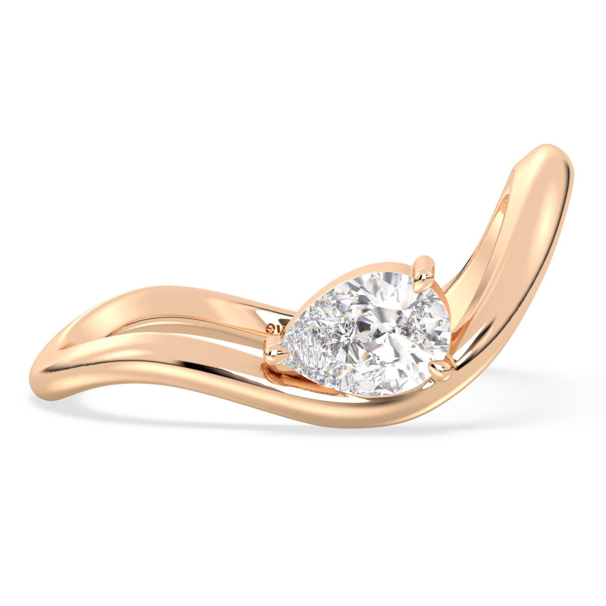 MARGUERITE PEAR CUT SOLITAIRE RING WITH A CURVED SHANK, GOLD