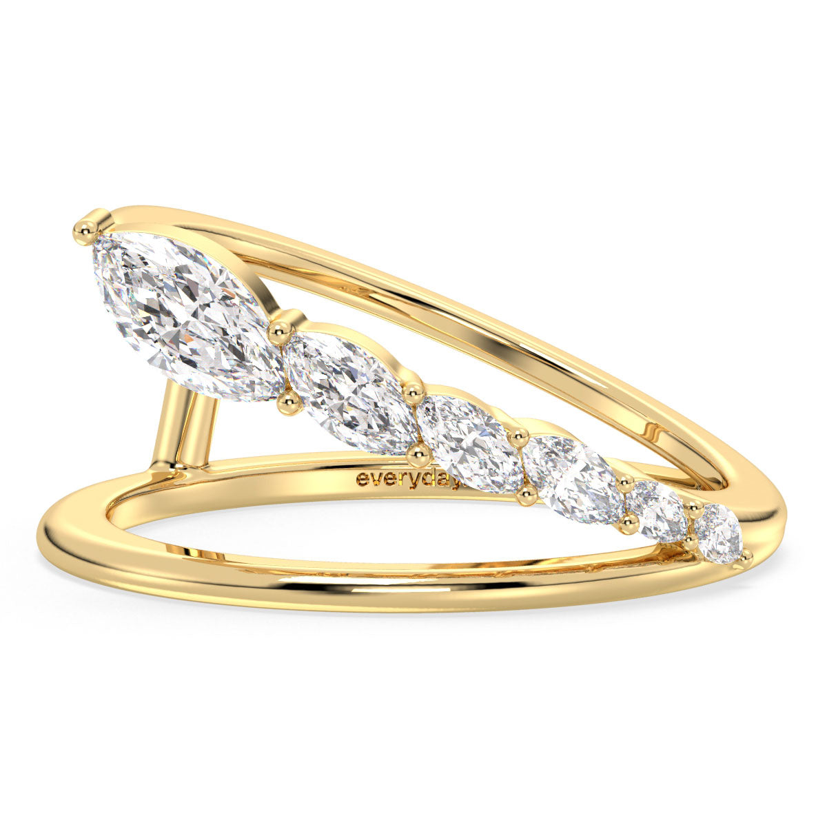 LILETTA ASSYMETRICAL MARQUISE CUT RING WITH A SPLIT SHANK, GOLD