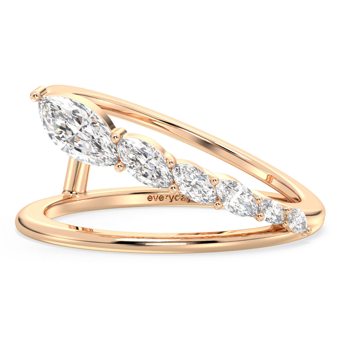 LILETTA ASSYMETRICAL MARQUISE CUT RING WITH A SPLIT SHANK, GOLD